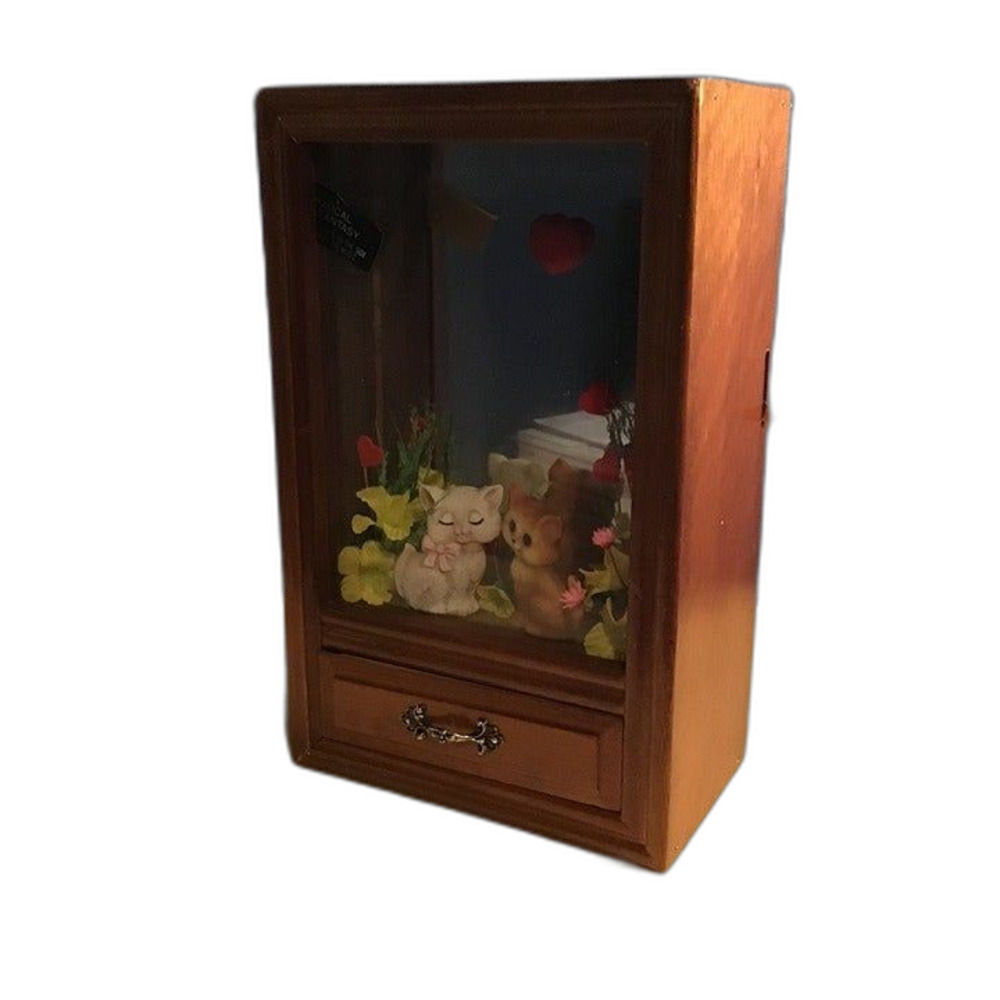 Vtg Musical Fantasy Cat Jewelry Box - My Funny Valentine - Mirrored Shadowbox